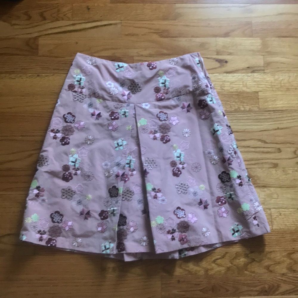 Pink pattern Anthropologie skirt with folds